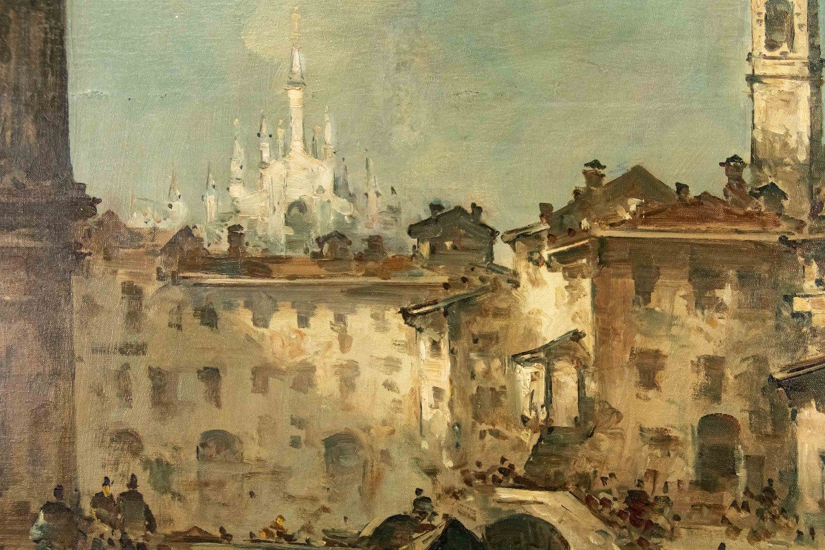 Giuseppe Riva (1834 -  1916), Vue du Naviglio avec le Duomo  -photo-4