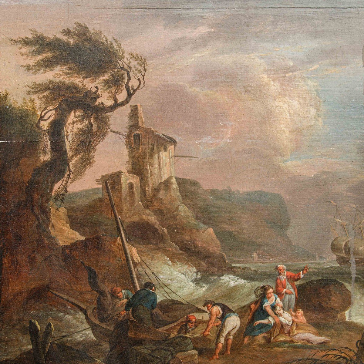 XVIII secolo, cerchia di Charles Francois Grenier de Lacroix, marina in tempesta-photo-4