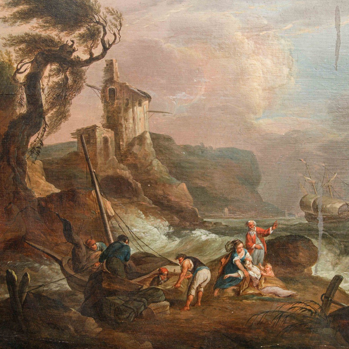 XVIII secolo, cerchia di Charles Francois Grenier de Lacroix, marina in tempesta-photo-1