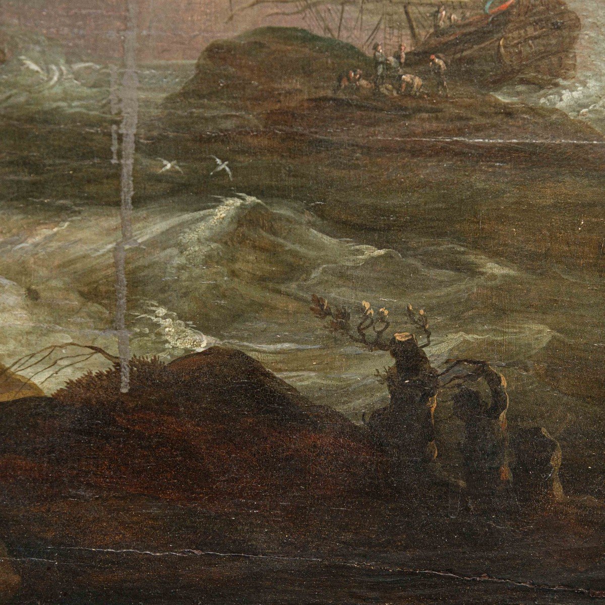 XVIII secolo, cerchia di Charles Francois Grenier de Lacroix, marina in tempesta-photo-3