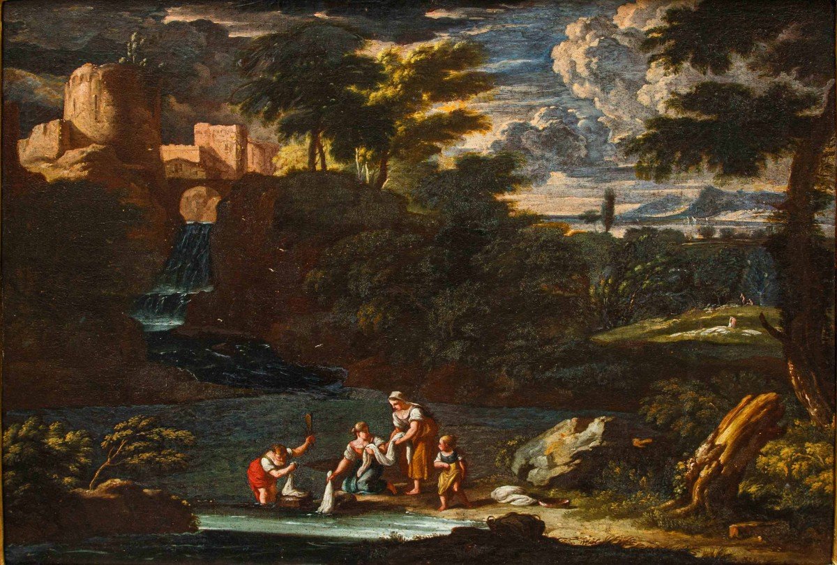 Carlo Antonio Tavella ( 1668 - 1738), Paesaggio con lavandaie-photo-2