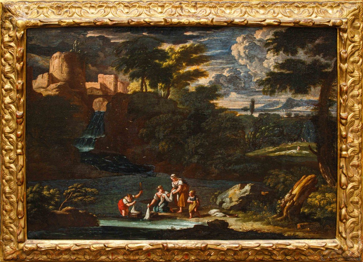 Carlo Antonio Tavella ( 1668 - 1738), Paesaggio con lavandaie