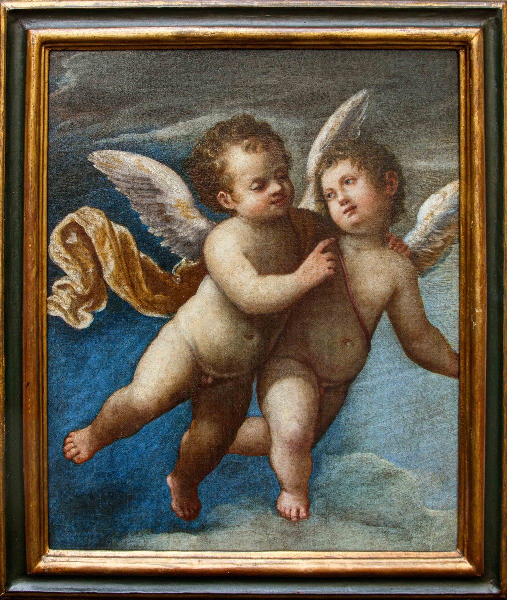 XVII secolo, Scuola emiliana, Coppia di angeli in volo