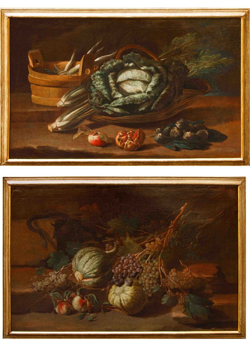 Nicola Levoli (Rimini, 1728 – 1801), Coppia di nature morte con ortaggi 