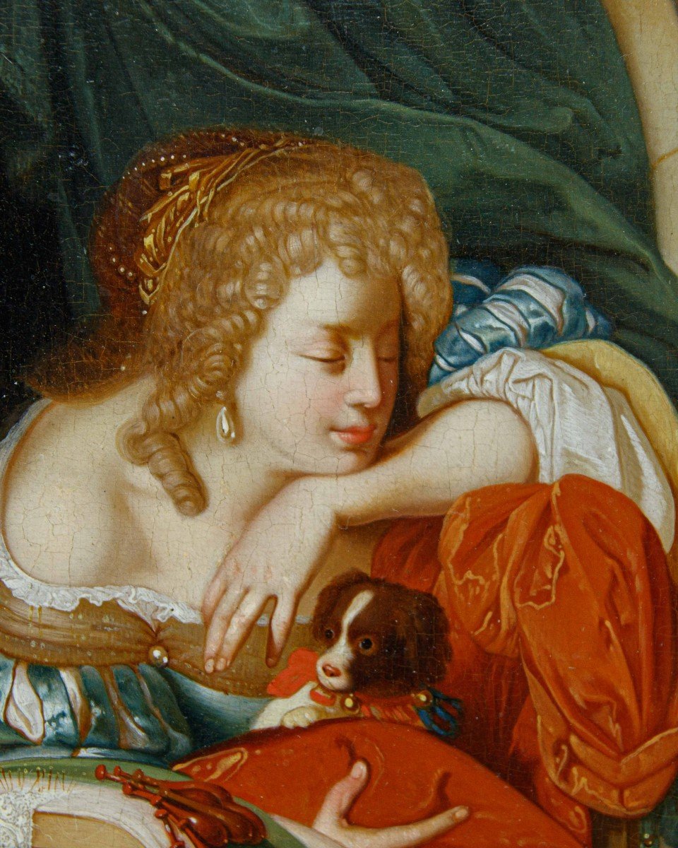 Matthijs Naiveu (Leida, 1647 – Amsterdam, 1726), Donna con cagnolino alla finestra-photo-3