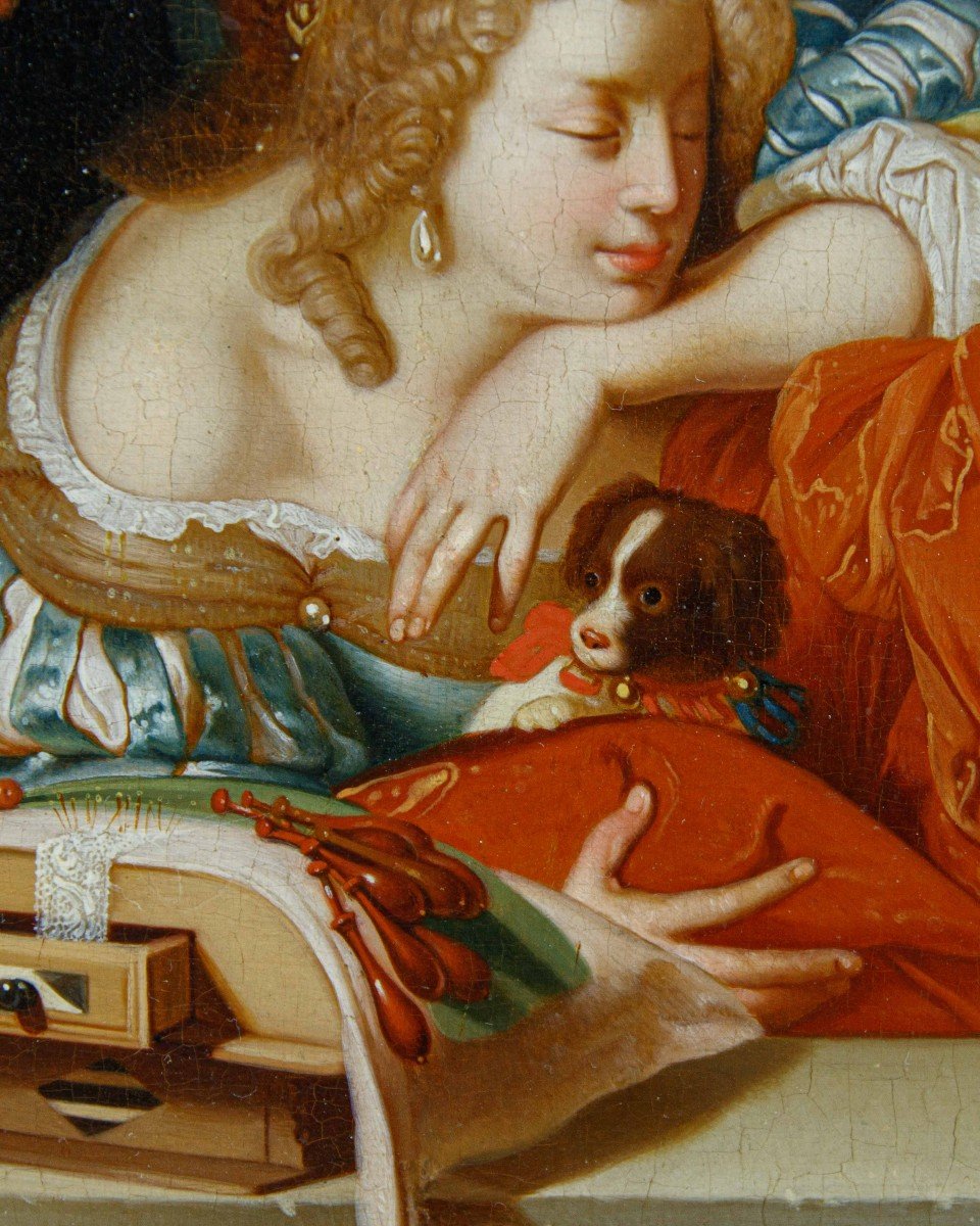 Matthijs Naiveu (Leida, 1647 – Amsterdam, 1726), Donna con cagnolino alla finestra-photo-2