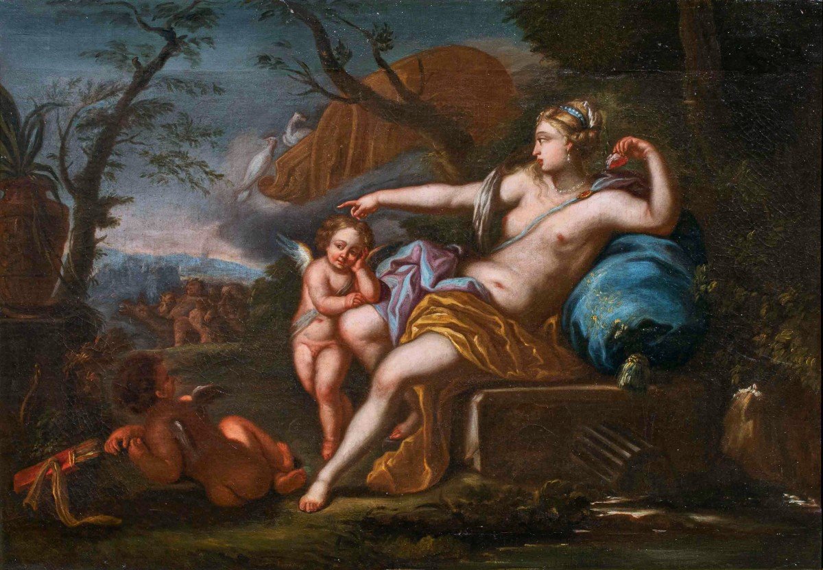 Ambito di Bon Boullogne (Parigi, 1649 - ivi, 1717), Venere e Cupido con corteo bacchico -photo-2