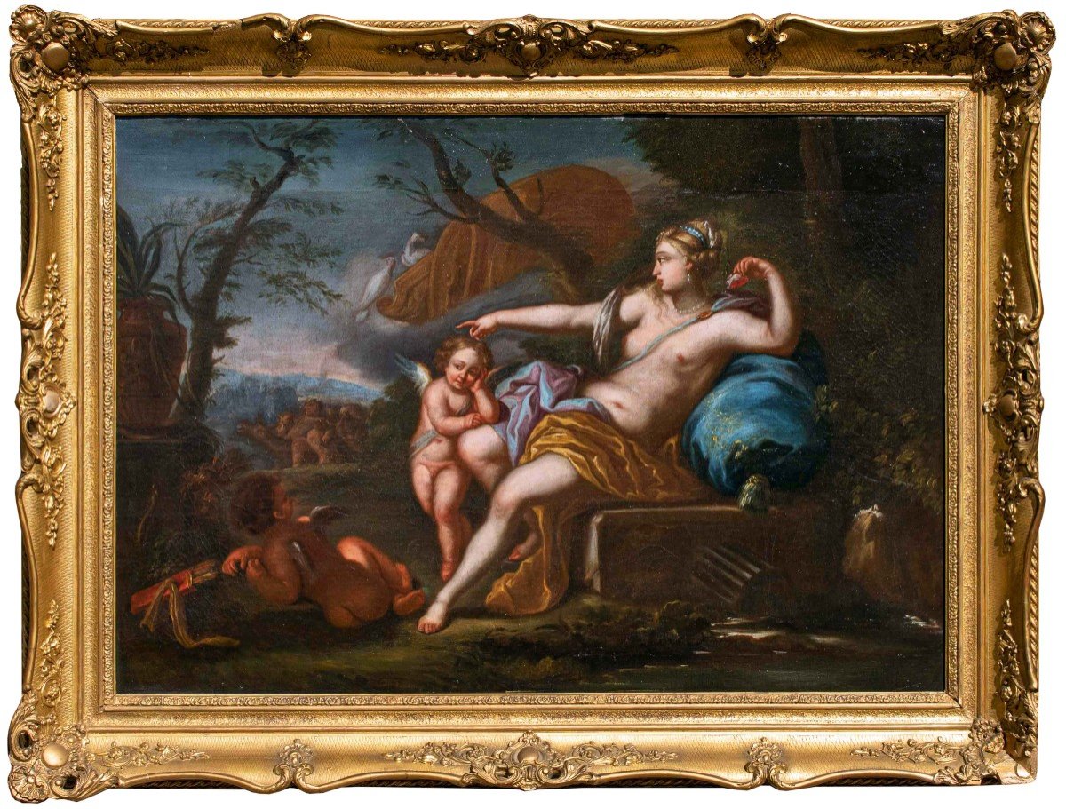 Ambito di Bon Boullogne (Parigi, 1649 - ivi, 1717), Venere e Cupido con corteo bacchico 