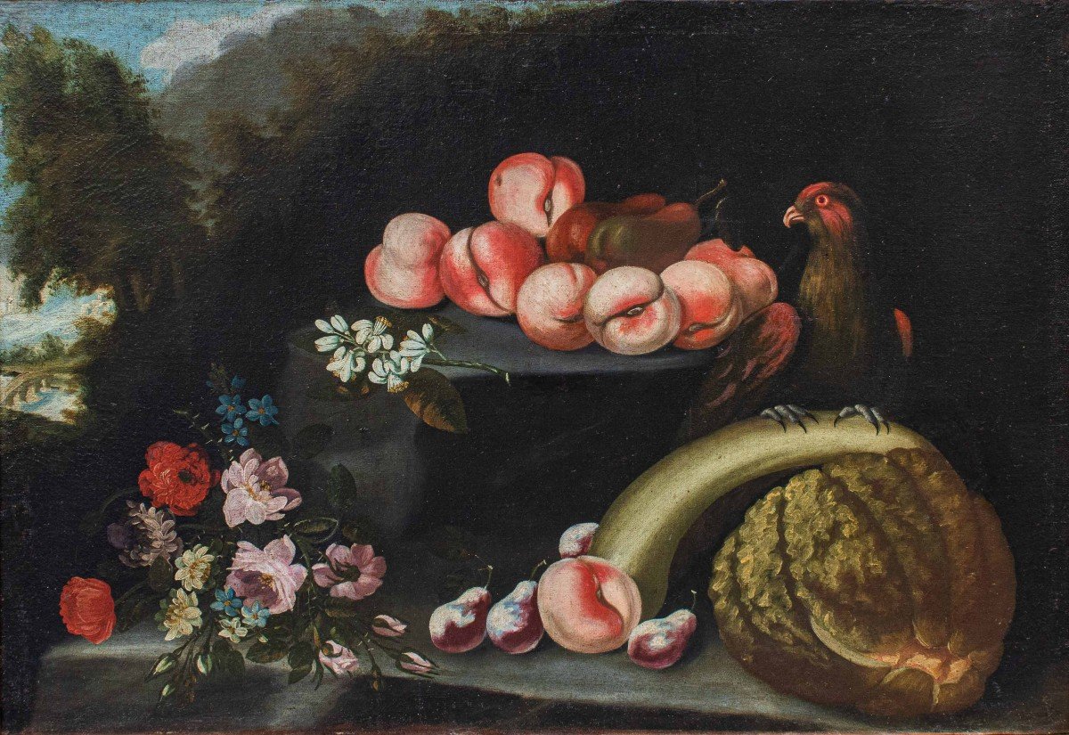 Felice Rubbiani (1677 - 1752), attr., Natura morta con pappagallo-photo-2