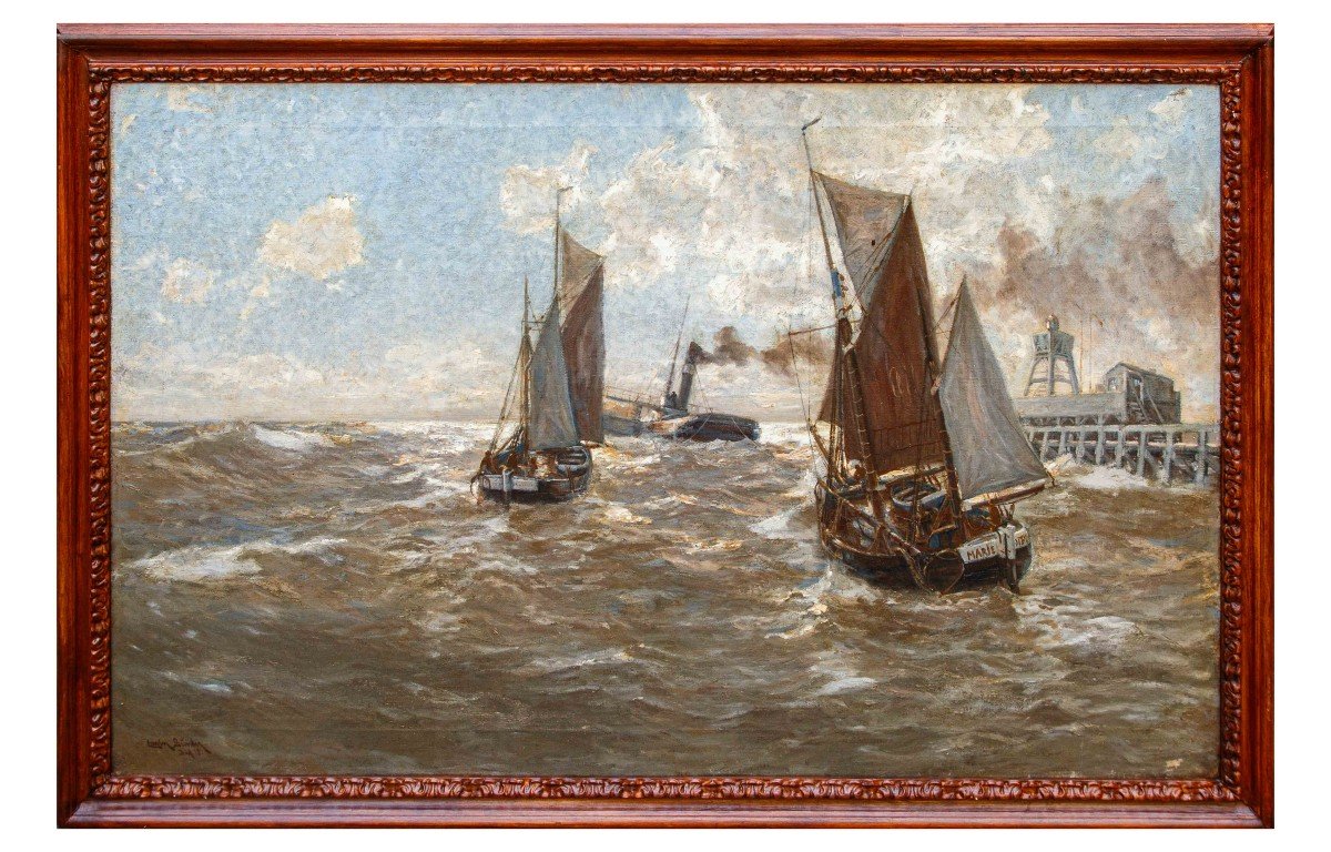 Erwin Carl Wilhelm Günther (1864 - 1927), Piroscafo e barche a vela sul mar