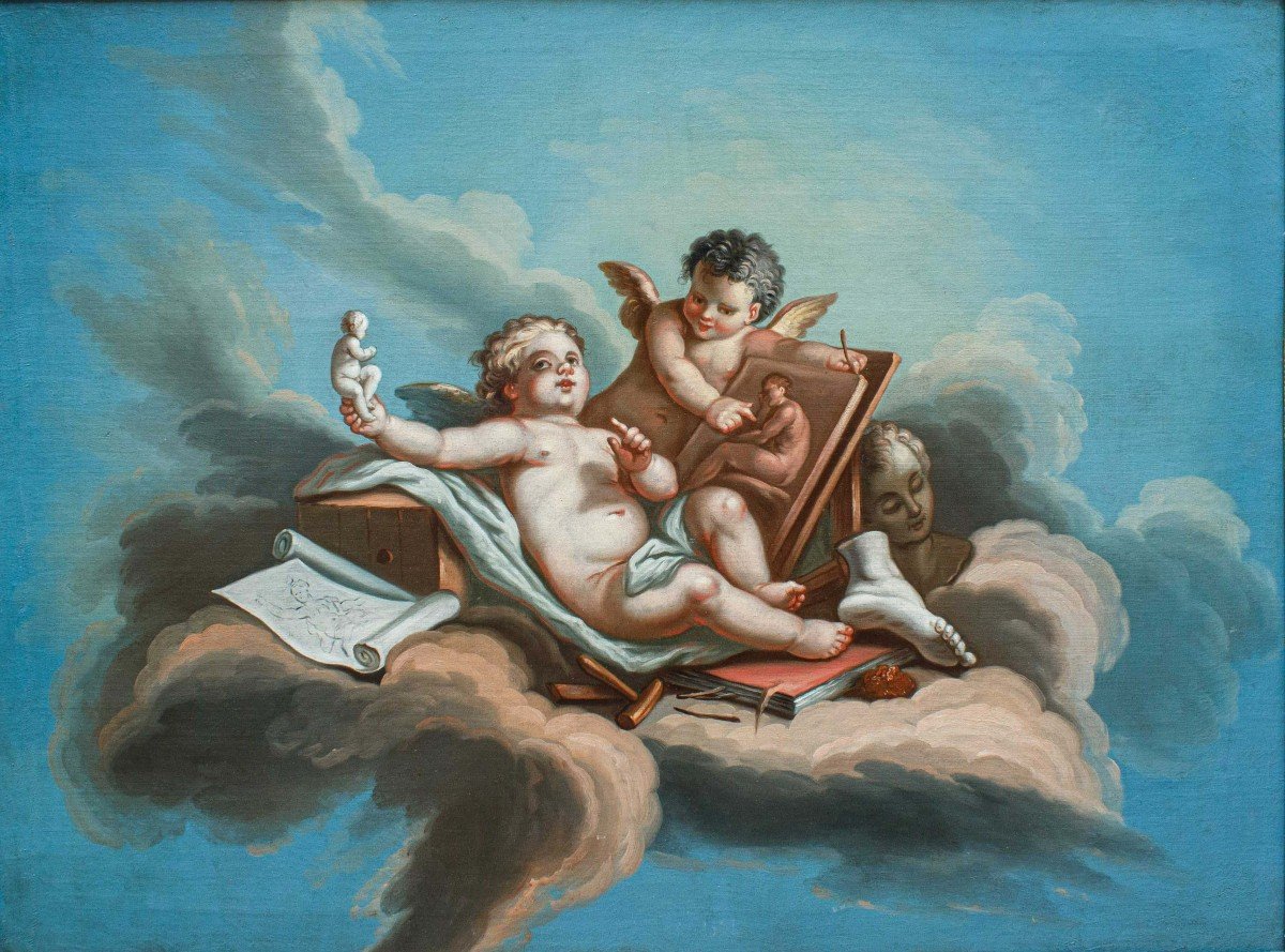 XIX secolo, Seguace di Francois Boucher(1703-1770),  Allegoria delle arti-photo-2