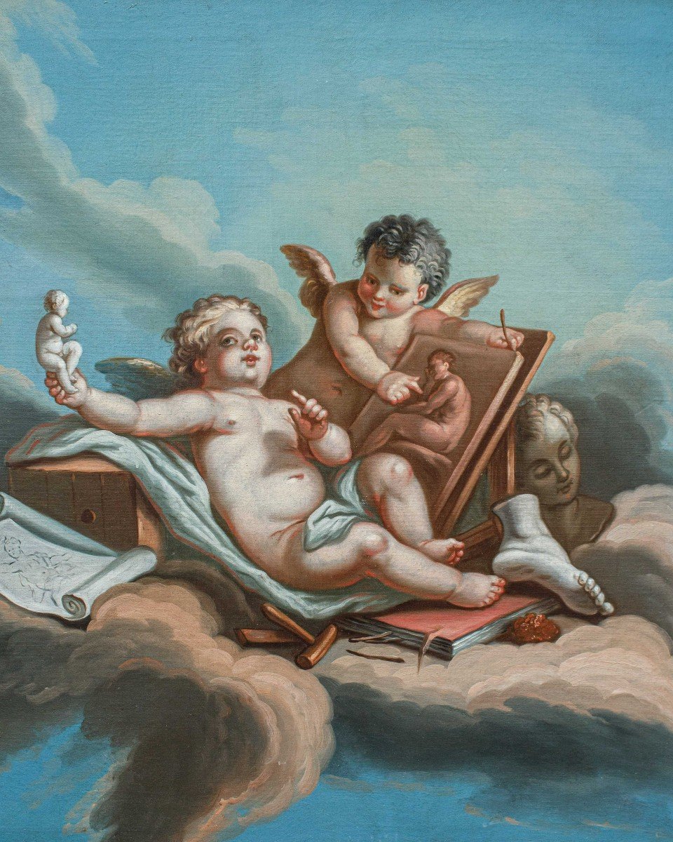 XIX secolo, Seguace di Francois Boucher(1703-1770),  Allegoria delle arti-photo-3