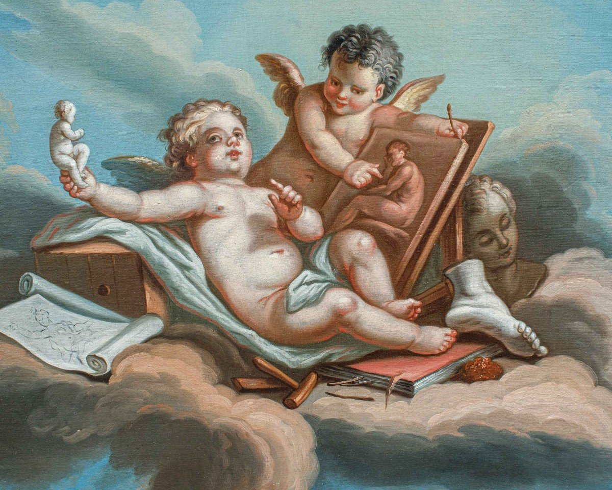 XIX secolo, Seguace di Francois Boucher(1703-1770),  Allegoria delle arti-photo-4