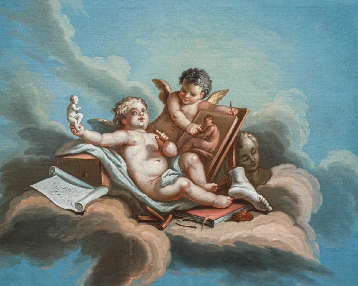 XIX secolo, Seguace di Francois Boucher(1703-1770),  Allegoria delle arti-photo-2