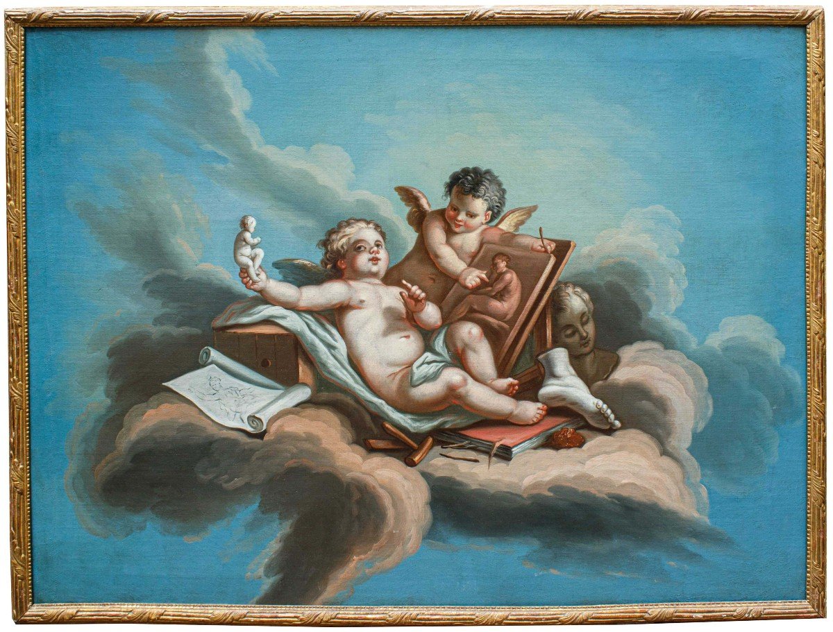 XIX secolo, Seguace di Francois Boucher(1703-1770),  Allegoria delle arti