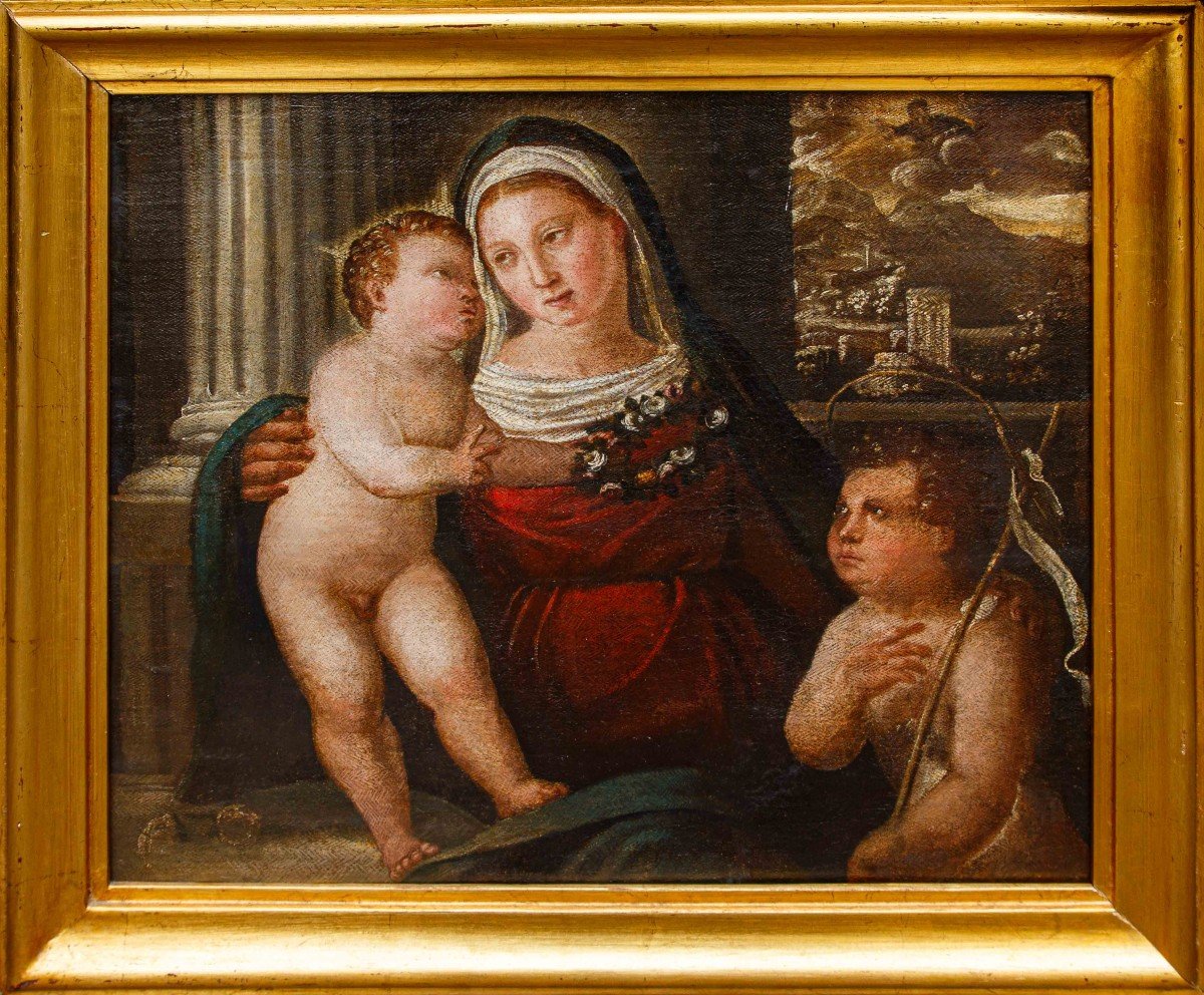 Maestro veneto del XVI secolo, Madonna con Bambino e S. Giovannino