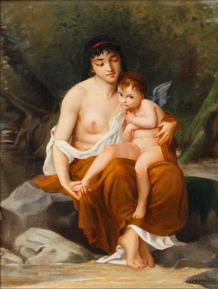 Seguace di William-Adolphe Bouguereau (1825 – 1905), Musa e angelo-photo-2