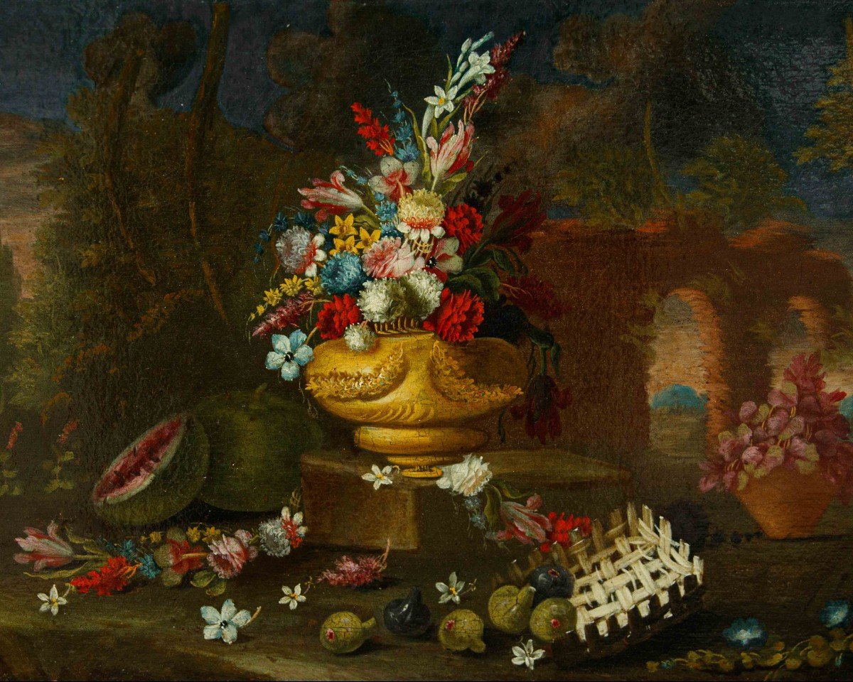 Giacomo Nani (1698 – 1755), Composizione con vaso di fiori-photo-2