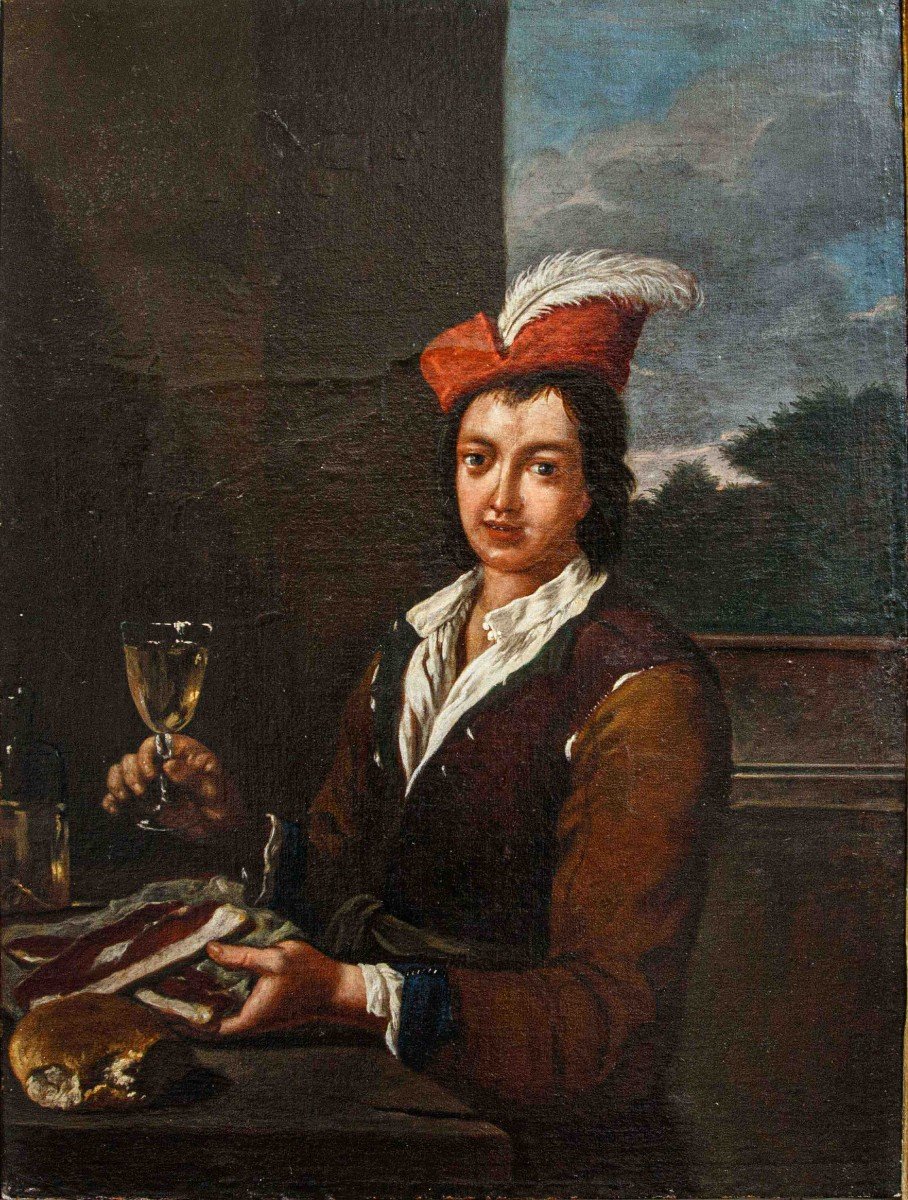 Antonio Amorosi (Comunanza, 1660 – Roma 1738), Ritratto di giovane con bicchiere di vino-photo-4