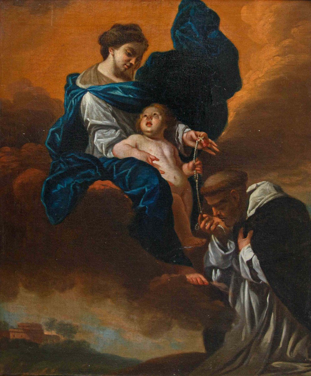 Cerchia di Domenico Piola (Genova, 1627 – 1703)  Madonna con il Bambino e San Domenico-photo-7