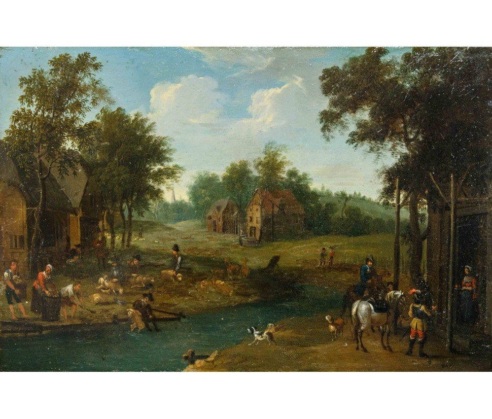 Cerchia di Adriaen Frans Boudewijns (Bruxelles, 1644-1711), Paesaggio con ruscello