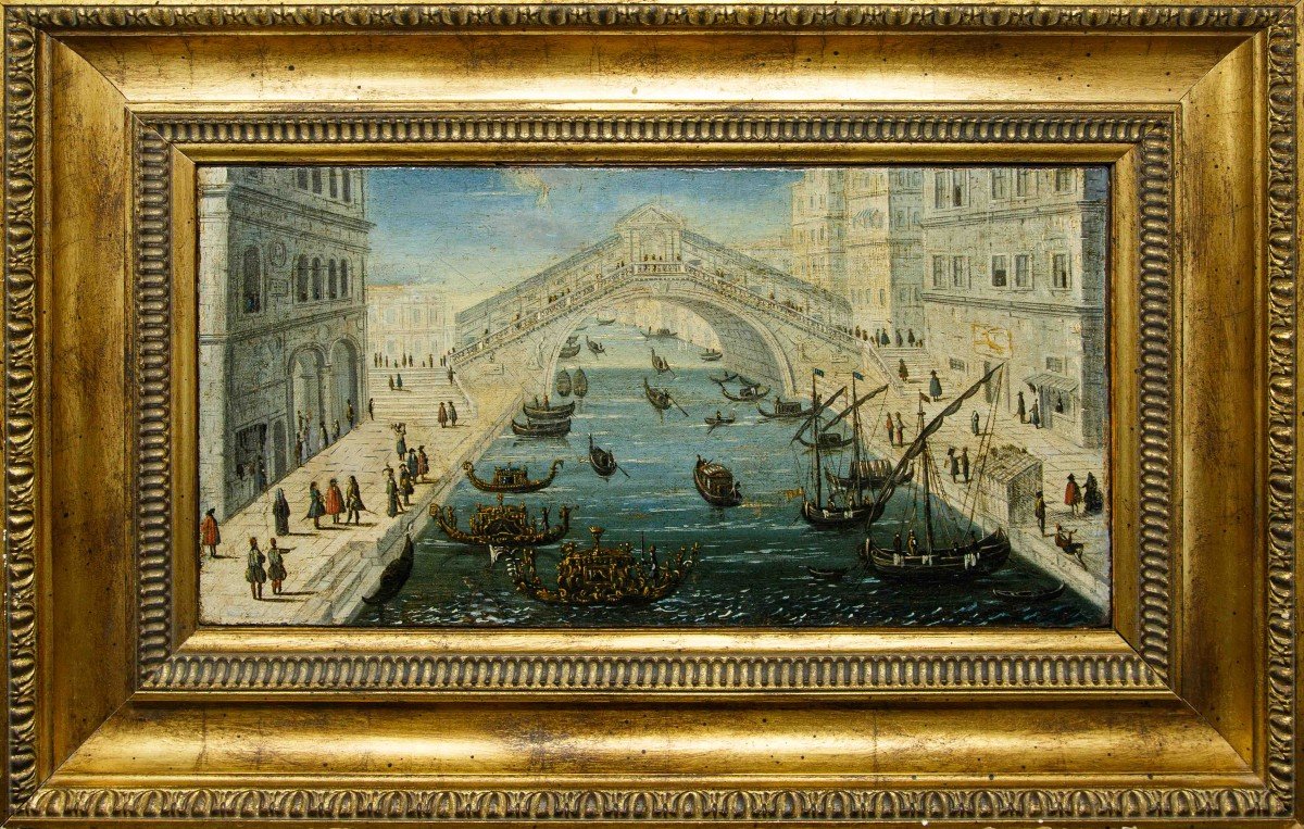 Scuola italiana della fine del XVII secolo , Veduta del Ponte di Rialto