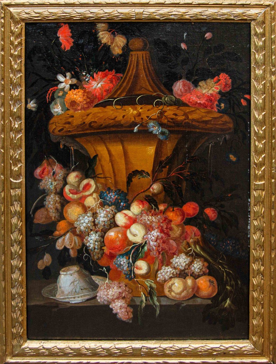 Bottega di Jan Pauwel Gillemans I (Anversa, 1618 – 1675), Natura morta con fiori e frutta