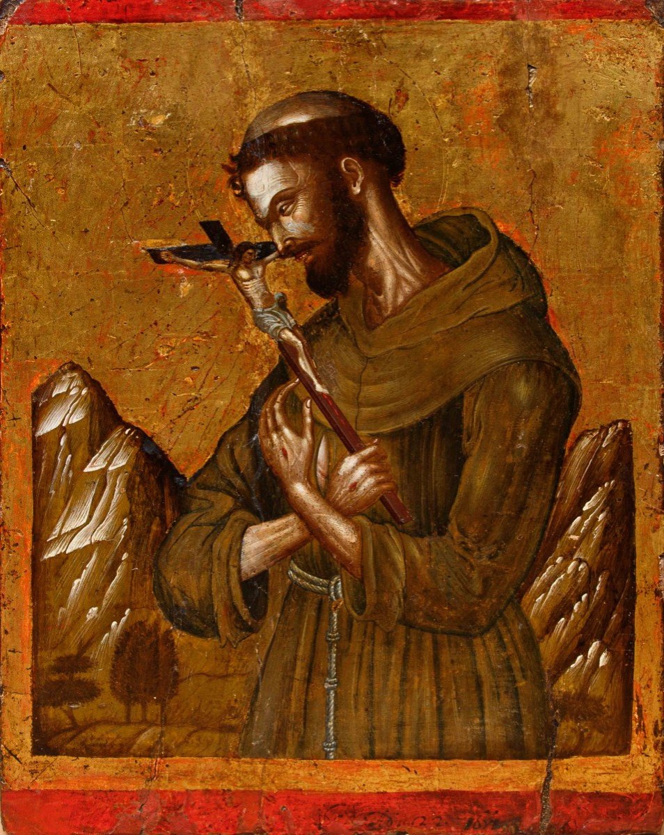 Scuola veneto-cretese, XVI secolo, San Francesco in meditazione 