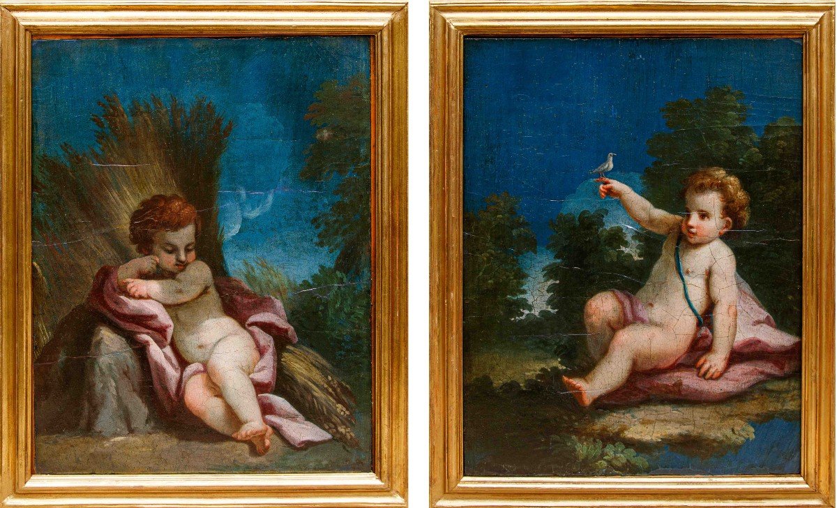 Scuola bolognese del XVIII secolo, Putti con allegorie delle stagioni