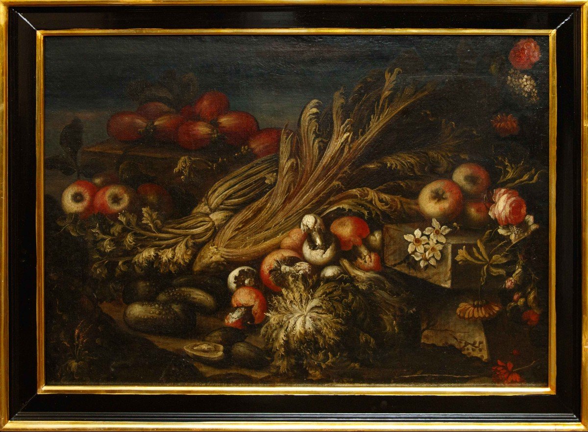 Paolo Paoletti (Padova, 1671 circa - Udine, 1735), Natura morta con verdura, frutta e funghi 