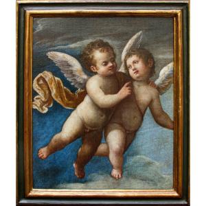 XVII secolo, Scuola emiliana, Coppia di angeli in volo