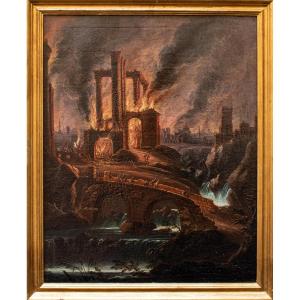 Giovanni Grevenbroeck, detto il Solfarolo  (1650 – post 1699) Scena di incendio 