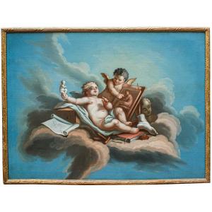 XIX secolo, Seguace di Francois Boucher(1703-1770),  Allegoria delle arti