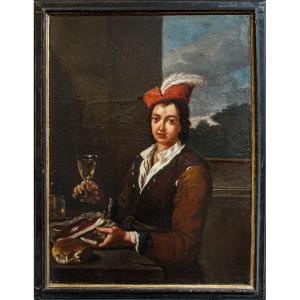 Antonio Amorosi (Comunanza, 1660 – Roma 1738), Ritratto di giovane con bicchiere di vino