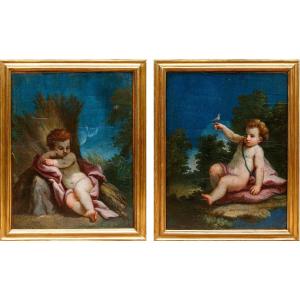 Scuola bolognese del XVIII secolo, Putti con allegorie delle stagioni