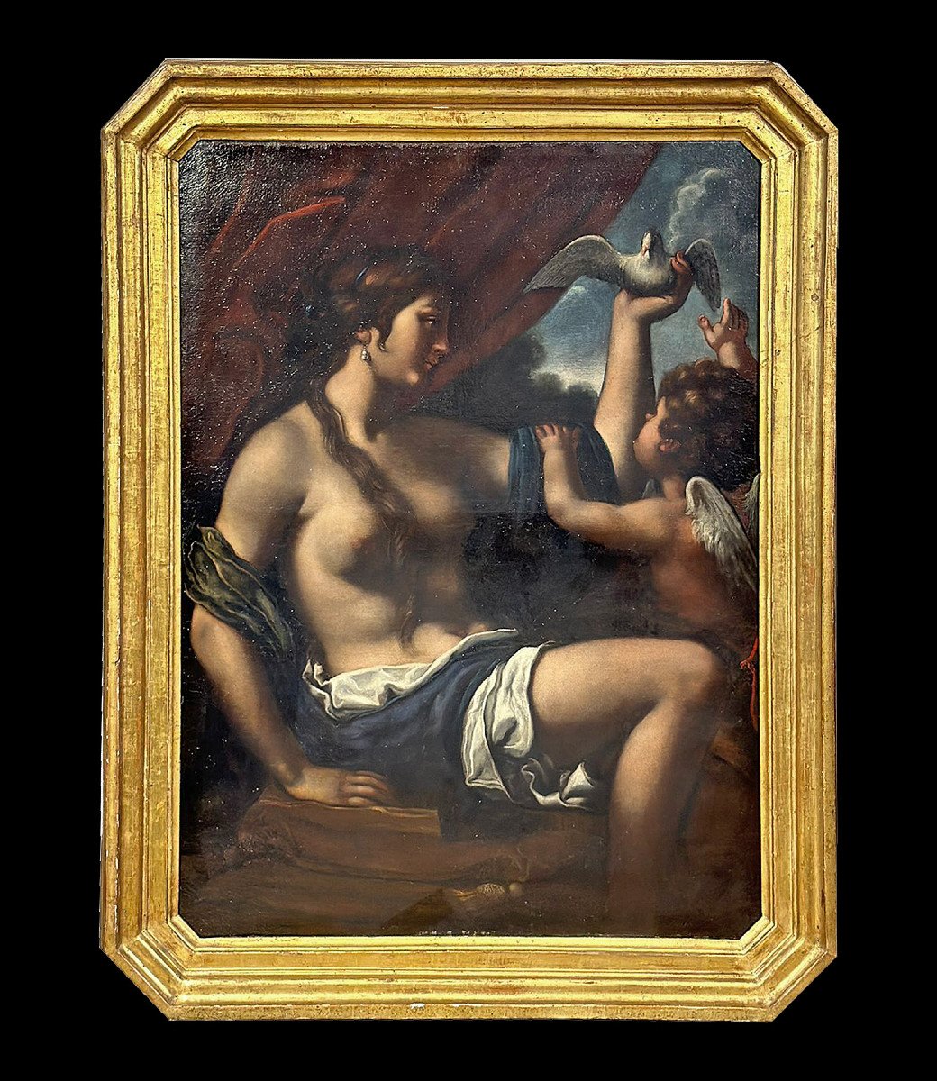 DIPINTO VENERE CHE GIOCA CON CUPIDO SCUOLA DI FRANCESCO FURINI META’ XVII SECOLO -photo-2