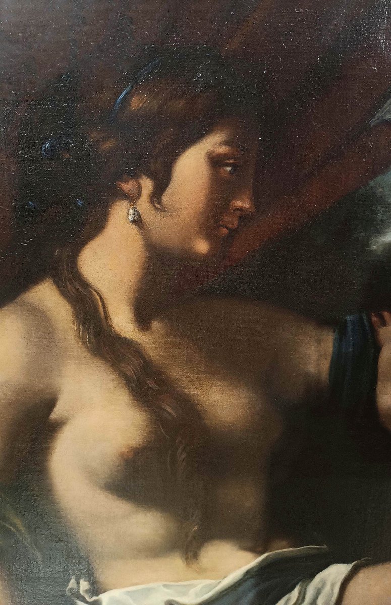 DIPINTO VENERE CHE GIOCA CON CUPIDO SCUOLA DI FRANCESCO FURINI META’ XVII SECOLO -photo-1