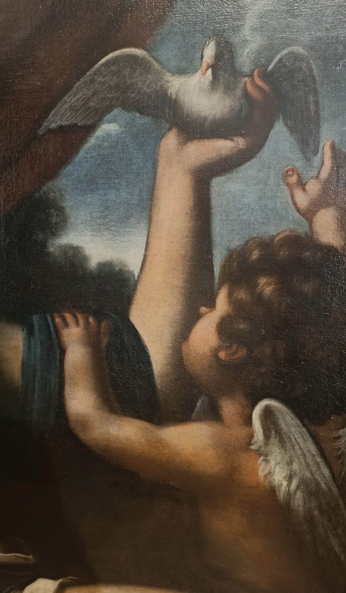 DIPINTO VENERE CHE GIOCA CON CUPIDO SCUOLA DI FRANCESCO FURINI META’ XVII SECOLO -photo-3