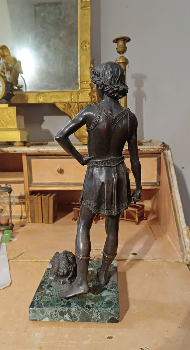 SCULTURA IN BRONZO DAVIDE E GOLIA CON BASE IN MARMO FINE XIX SECOLO-photo-1