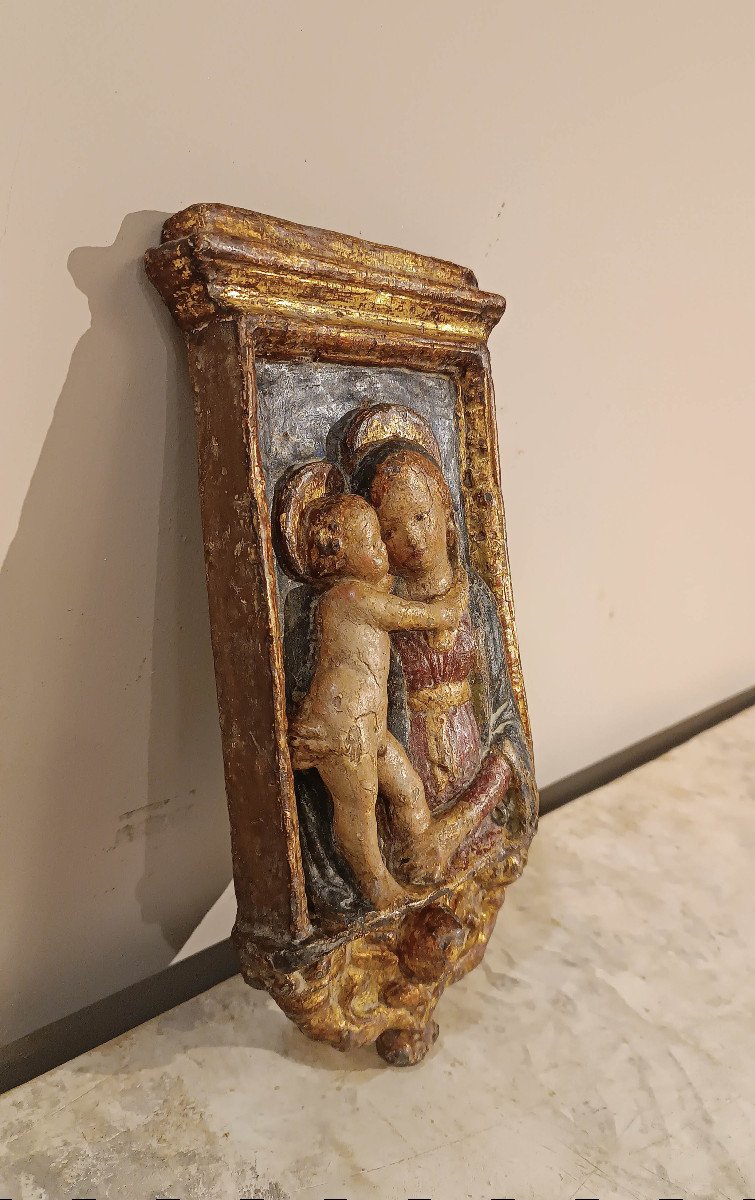 ICONA IN STUCCO MADONNA CON BAMBINO FINE XVI SECOLO-photo-3