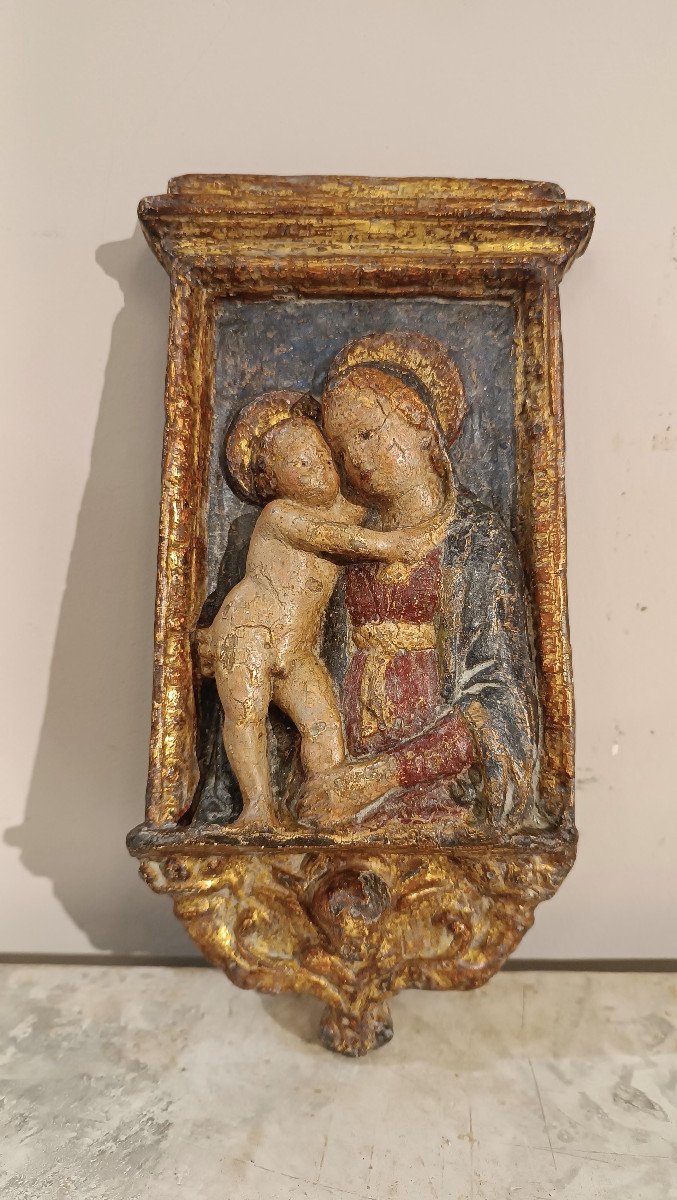 ICONA IN STUCCO MADONNA CON BAMBINO FINE XVI SECOLO-photo-8