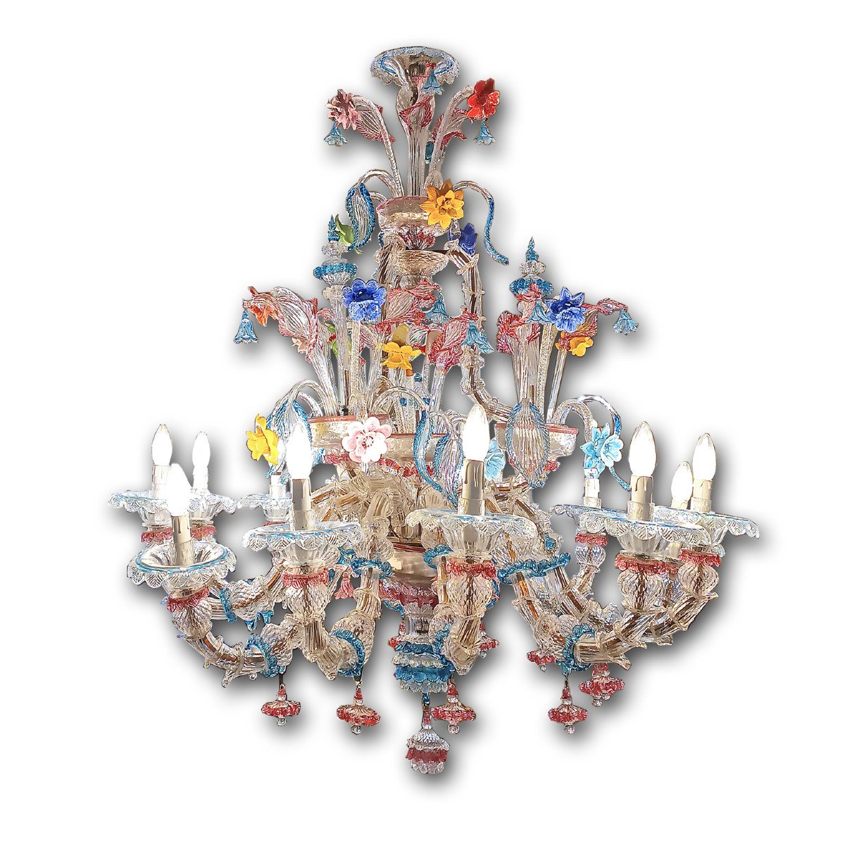 LAMPADARIO IN VETRO DI MURANO MULTICOLORE FINE XIX SECOLO