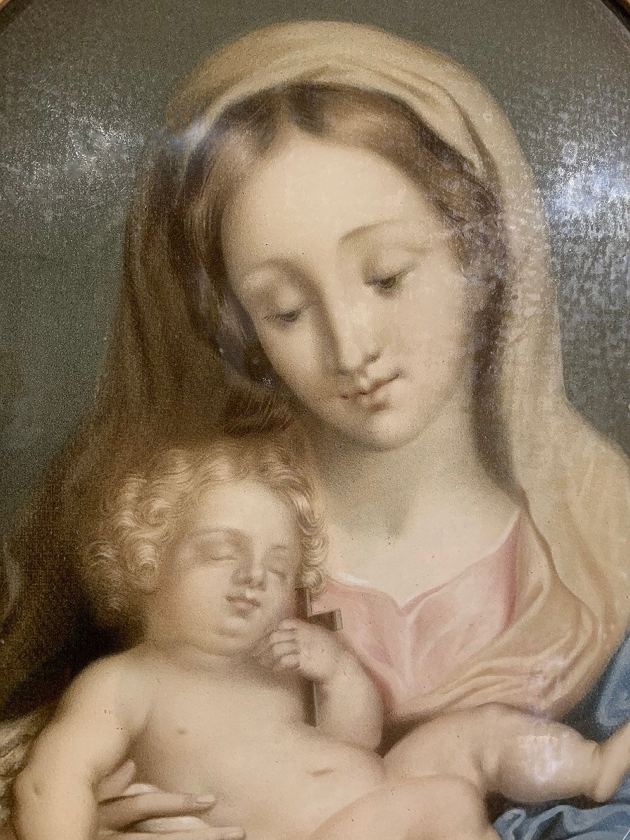 MADONNA CON BAMBINO SU VETRO XIX SECOLO-photo-4