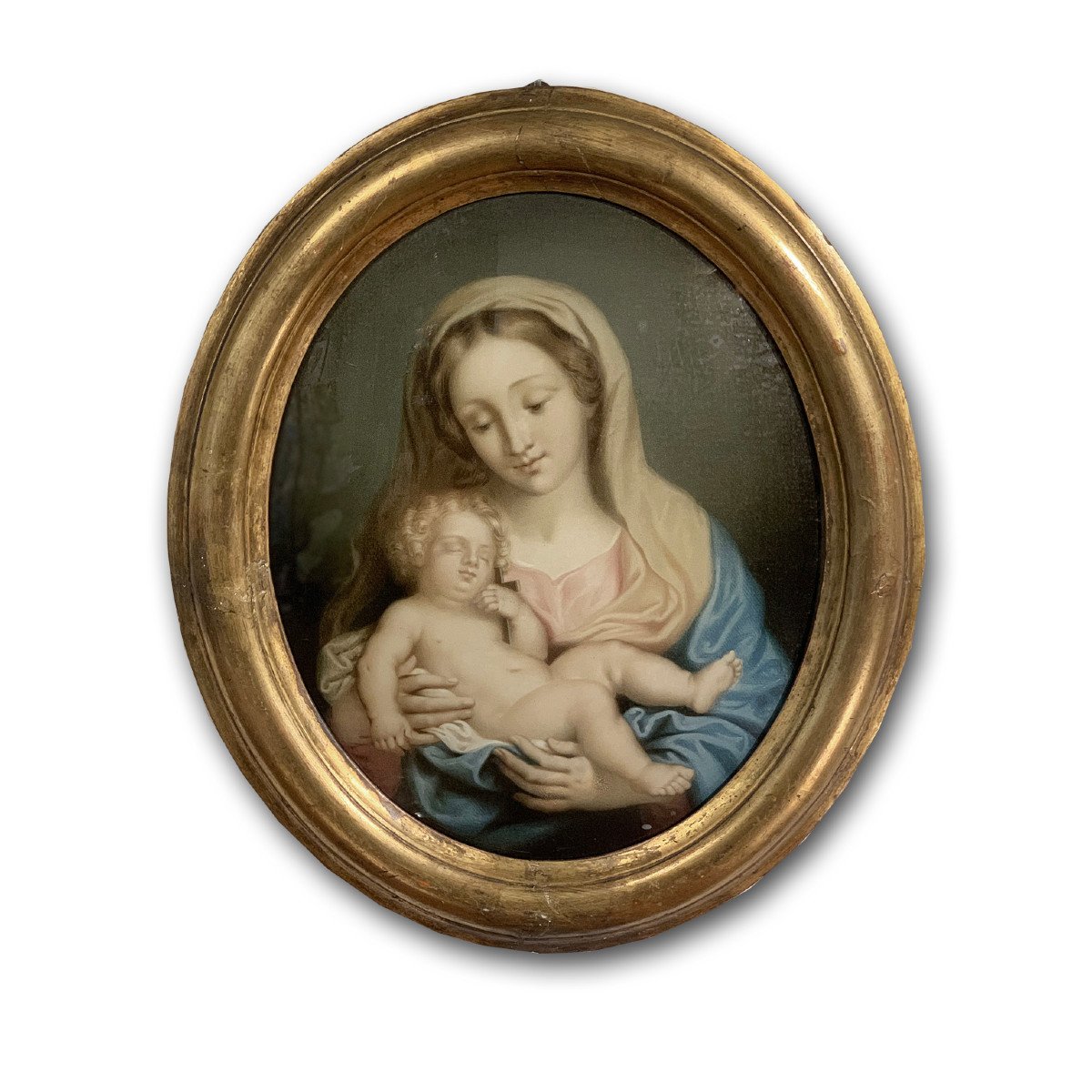 MADONNA CON BAMBINO SU VETRO XIX SECOLO