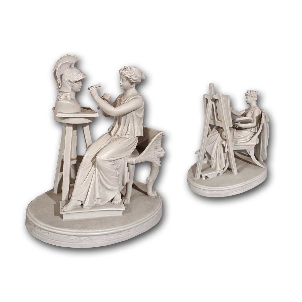 COPPIA DI SCULTURE “ALLEGORIA DELLE ARTI” PRIMI XIX SECOLO 