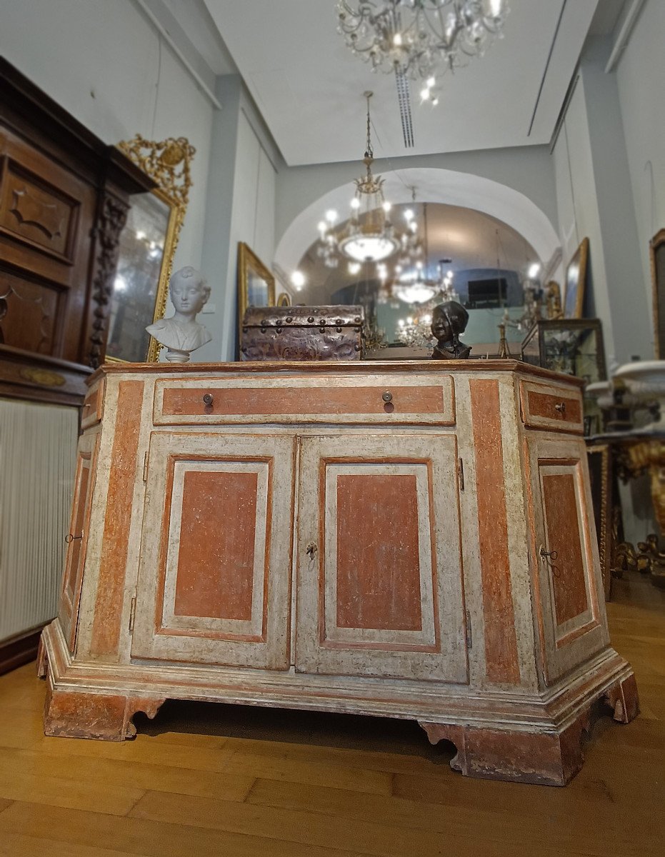 CREDENZA SCANTONATA E DIPINTA NEOCLASSICA SECONDA META’ XVIII SECOLO-photo-7