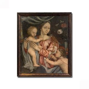 DIPINTO MADONNA CON BAMBINO E SAN GIOVANNI XVIII SECOLO