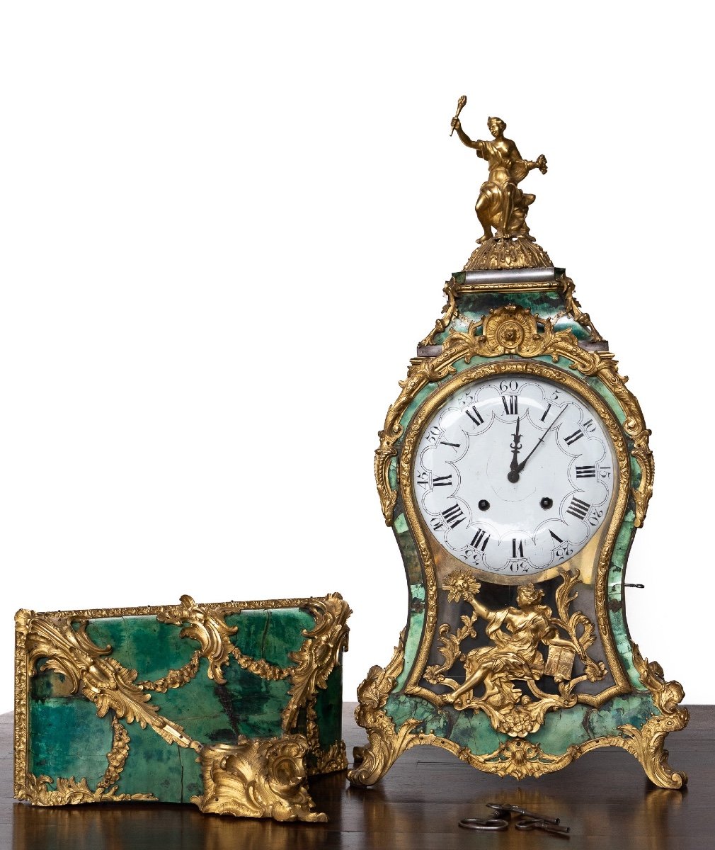 Prestigioso orologio con console in corno verde e bronzo dorato  -photo-2