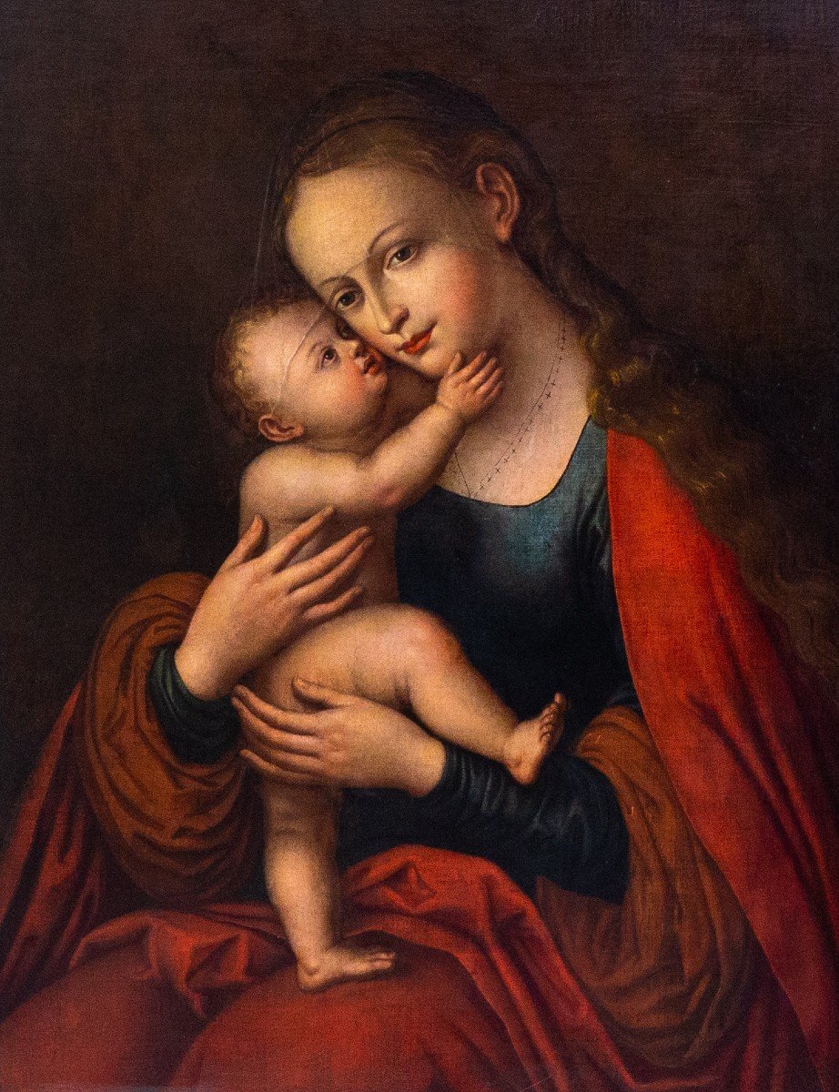 Peinture à l'huile sur toile, "Madone et Enfant", période 19ème siècle