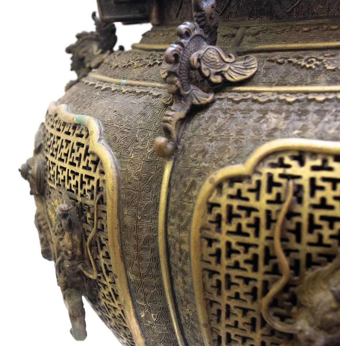 Grande Incensiere in bronzo, origine Asia, Epoca '800, marchiato-photo-3